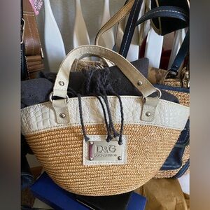 D&G Straw and Cream Leather Shoulder Tote